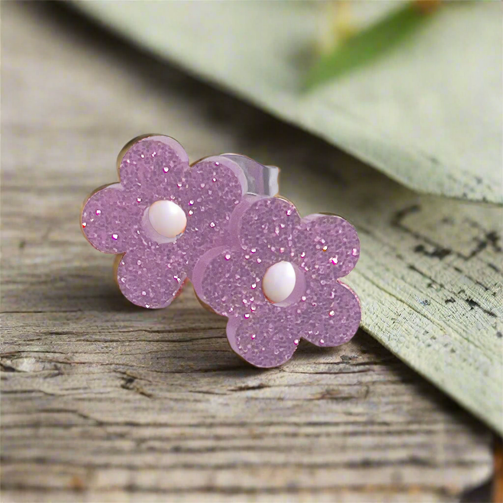 Glitter Daisy Stud Earrings